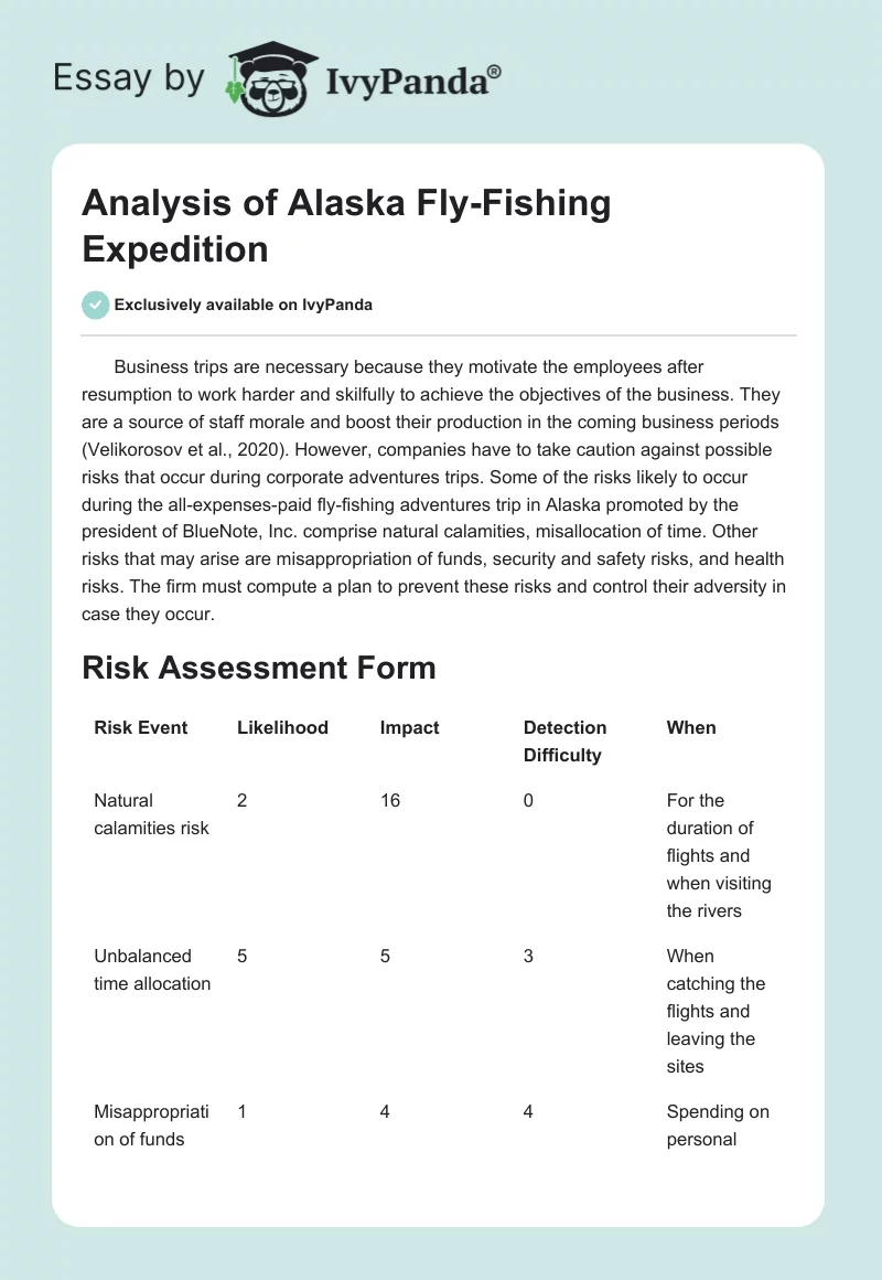 Analysis of Alaska Fly-Fishing Expedition. Page 1