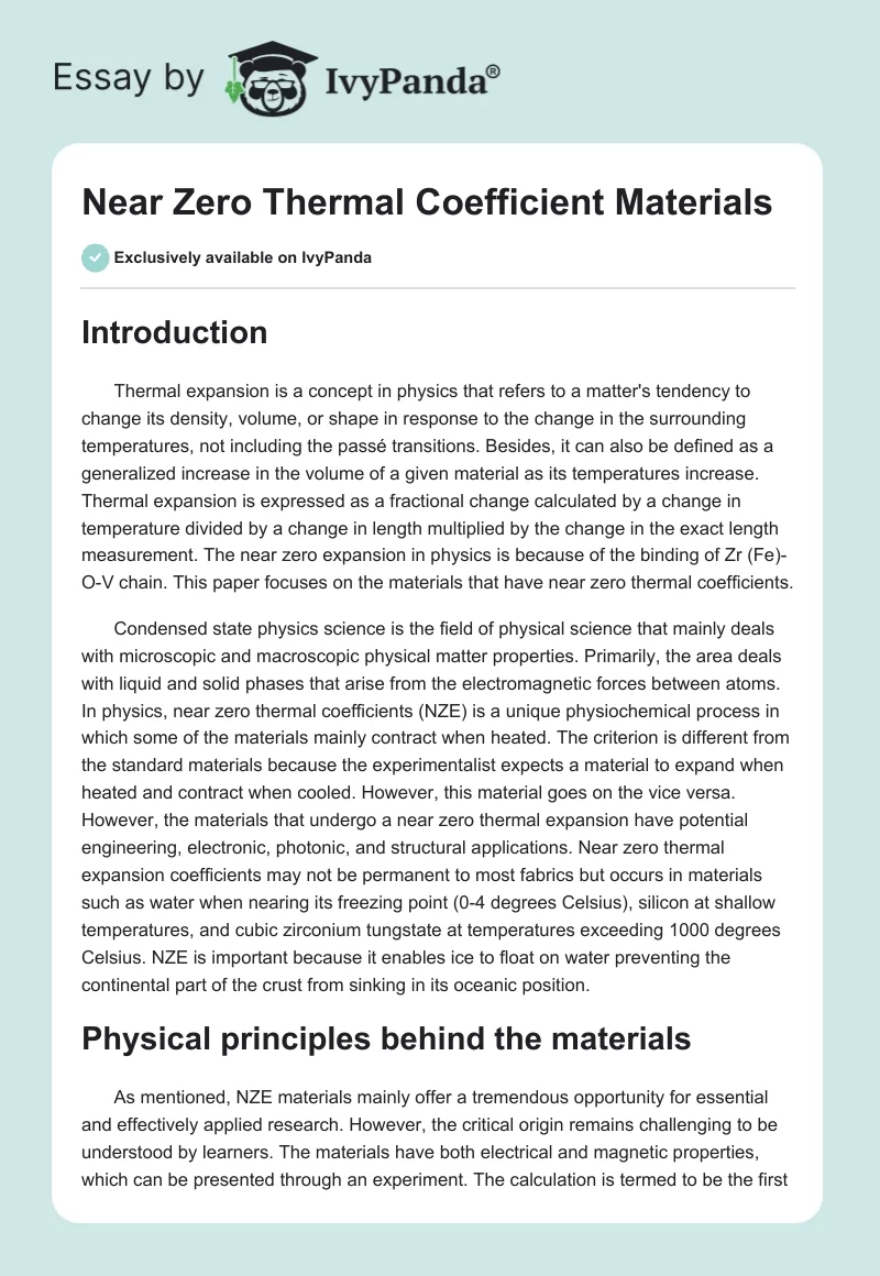 Near Zero Thermal Coefficient Materials. Page 1