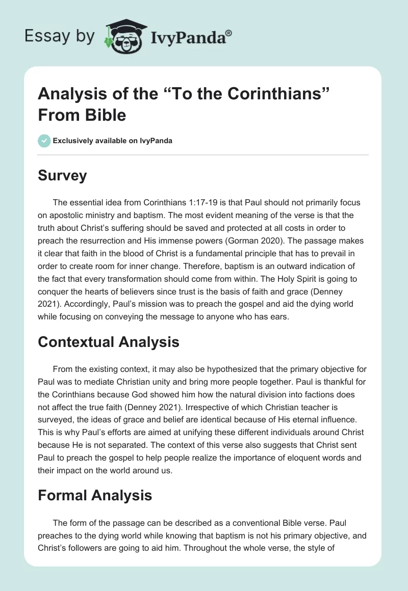 Analysis of the “To the Corinthians” From Bible. Page 1