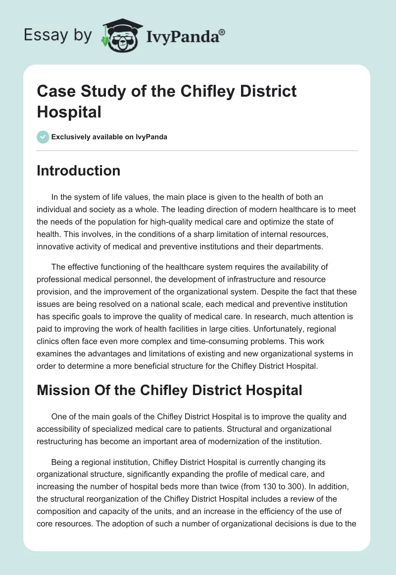 Case Study of the Chifley District Hospital. Page 1