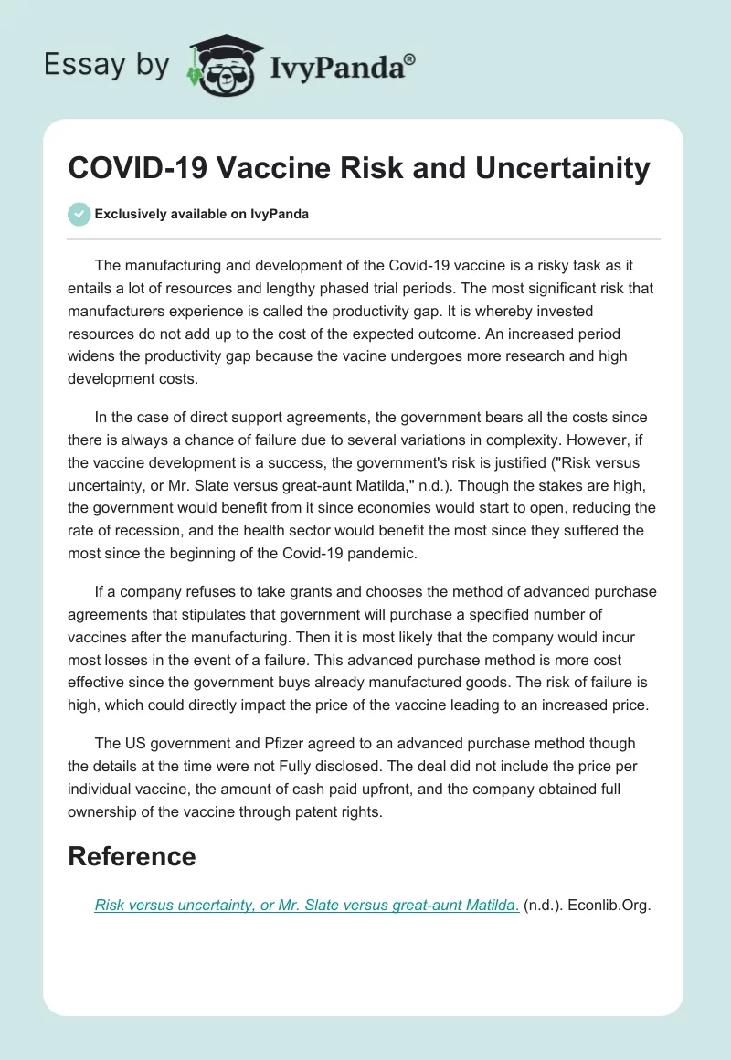 COVID-19 Vaccine Risk and Uncertainity. Page 1