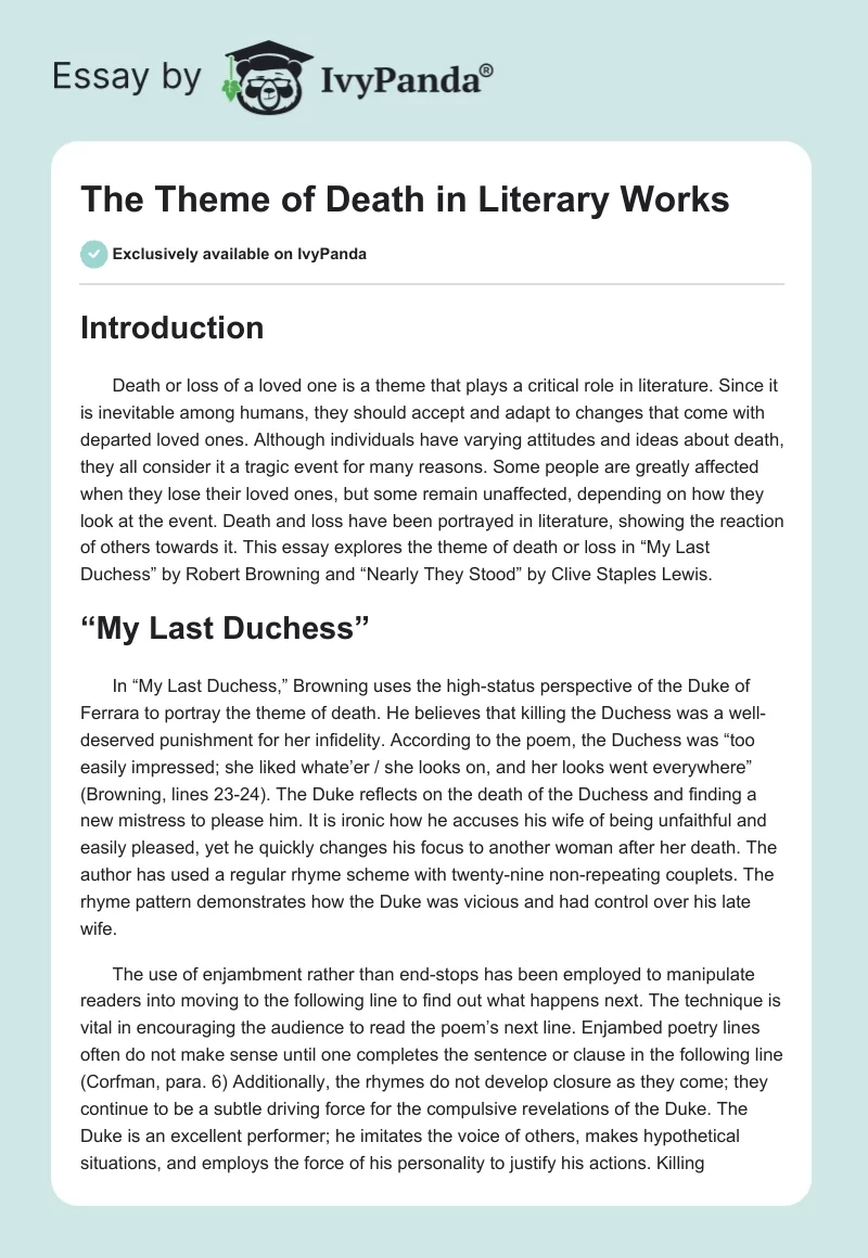 The Theme of Death in Literary Works. Page 1