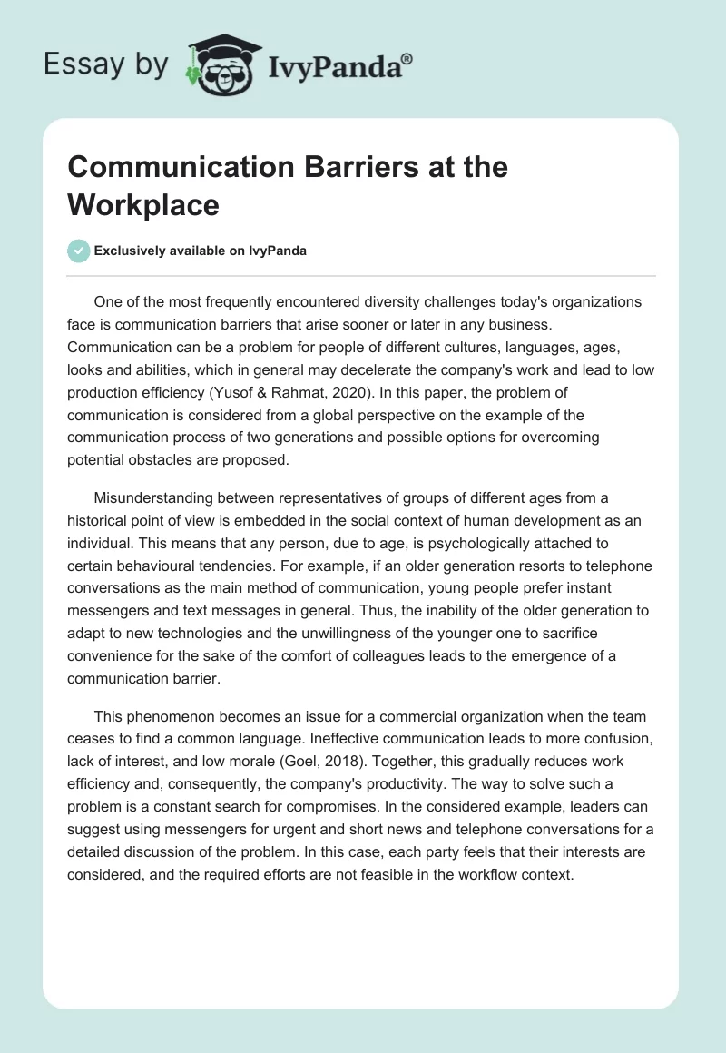Communication Barriers at the Workplace. Page 1
