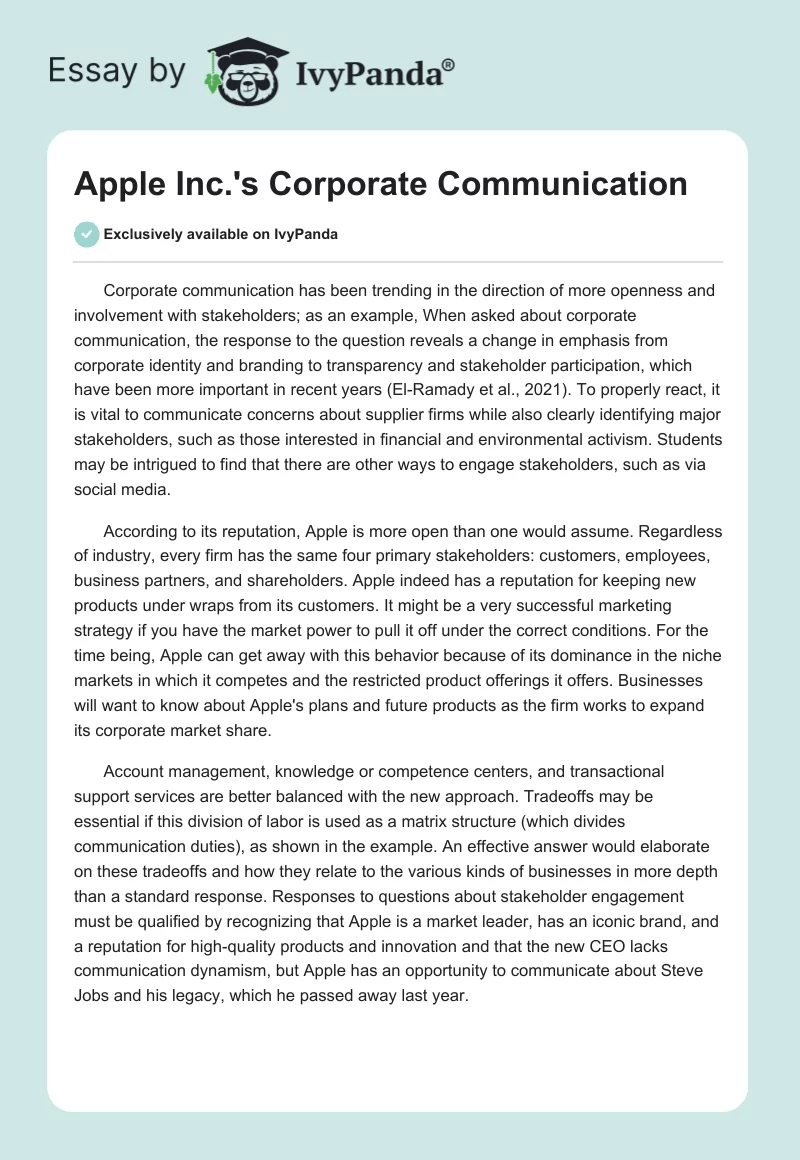 Apple Inc.'s Corporate Communication. Page 1