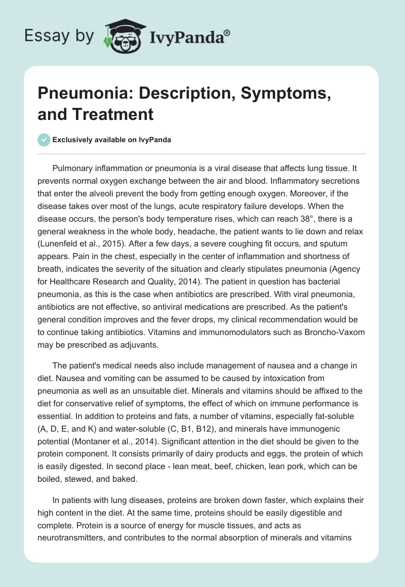 Pneumonia: Description, Symptoms, and Treatment. Page 1