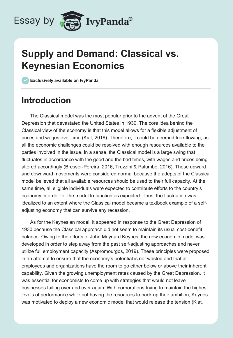 Supply and Demand: Classical vs. Keynesian Economics. Page 1