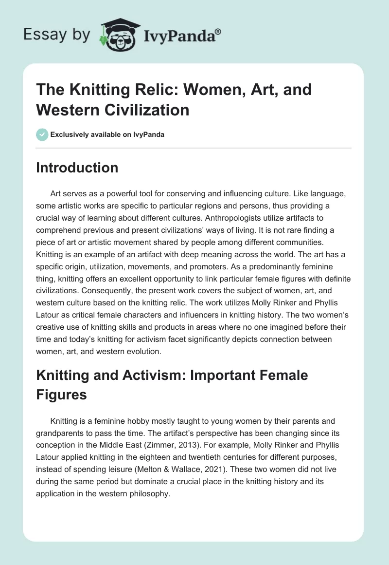 The Knitting Relic: Women, Art, and Western Civilization. Page 1