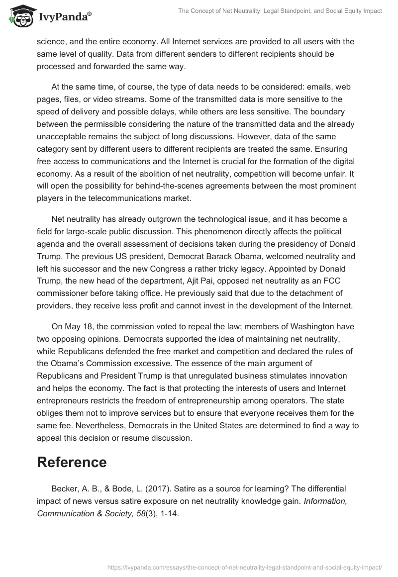The Concept of Net Neutrality: Legal Standpoint, and Social Equity Impact. Page 3