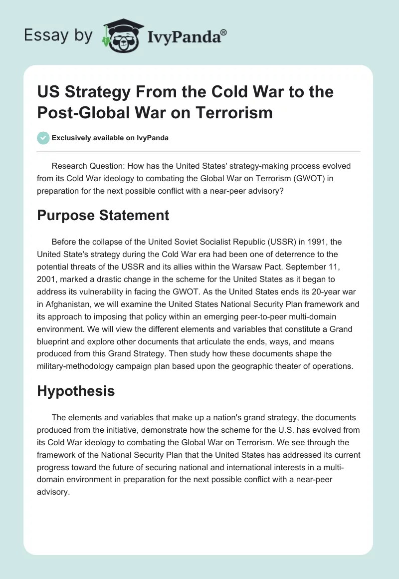 US Strategy From the Cold War to the Post-Global War on Terrorism. Page 1