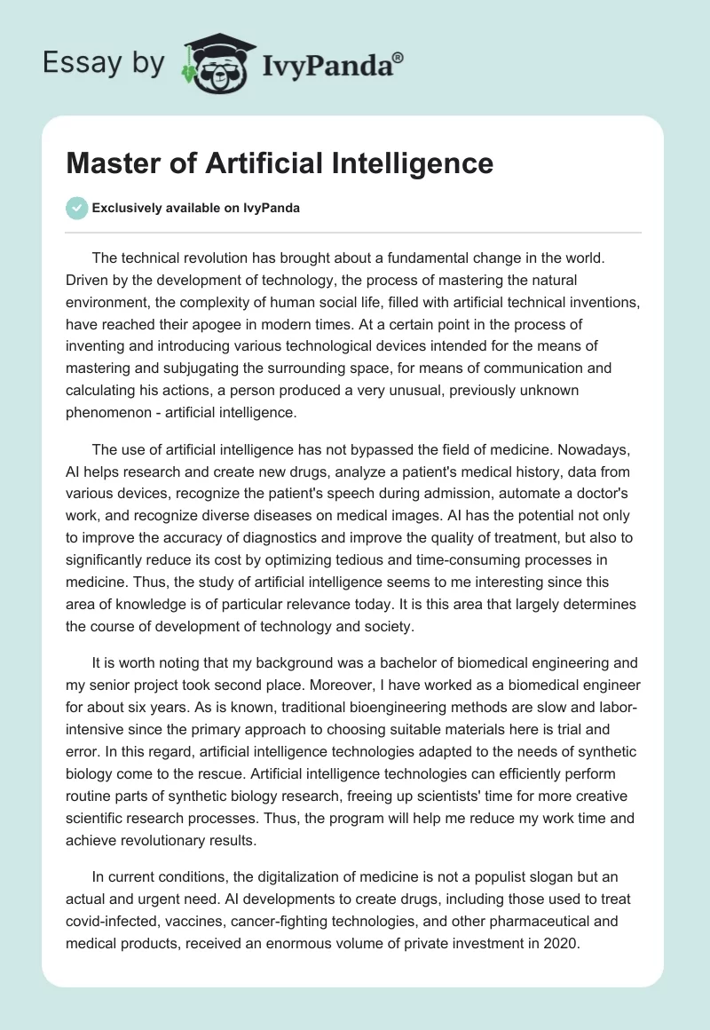 Master of Artificial Intelligence. Page 1