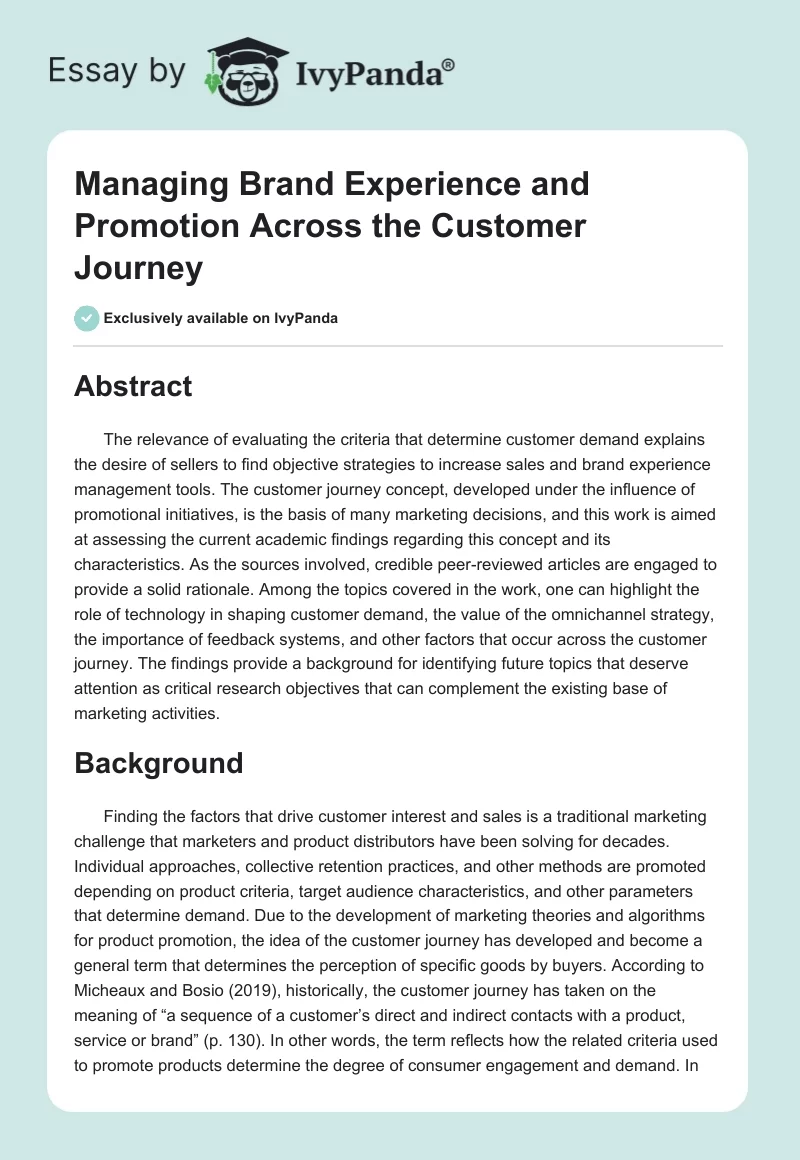 Managing Brand Experience and Promotion Across the Customer Journey. Page 1