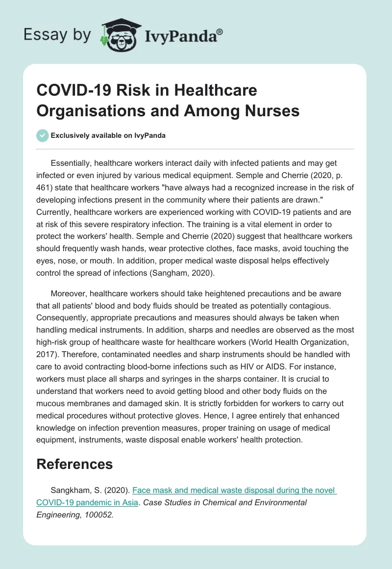 COVID-19 Risk in Healthcare Organisations and Among Nurses. Page 1