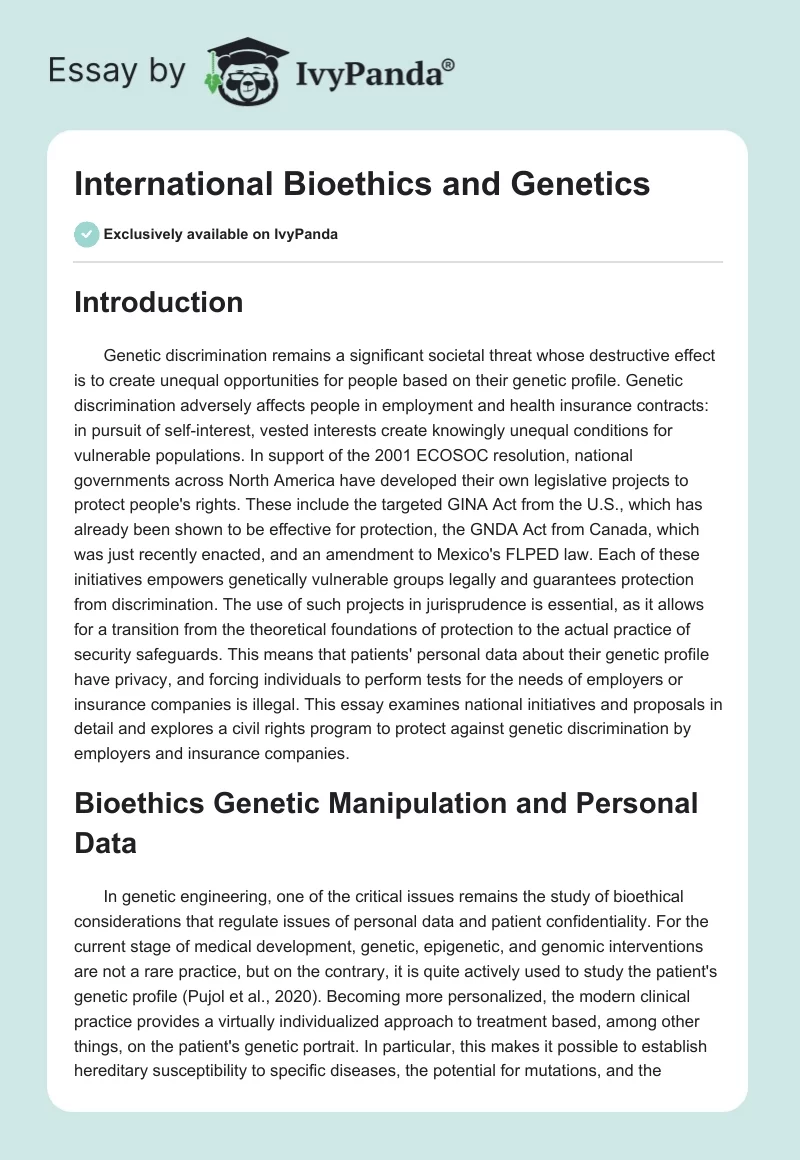 International Bioethics and Genetics. Page 1