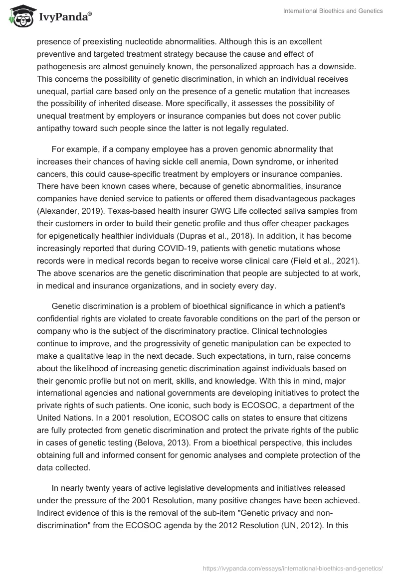 International Bioethics and Genetics. Page 2