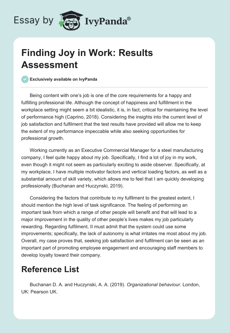 Finding Joy in Work: Results Assessment. Page 1