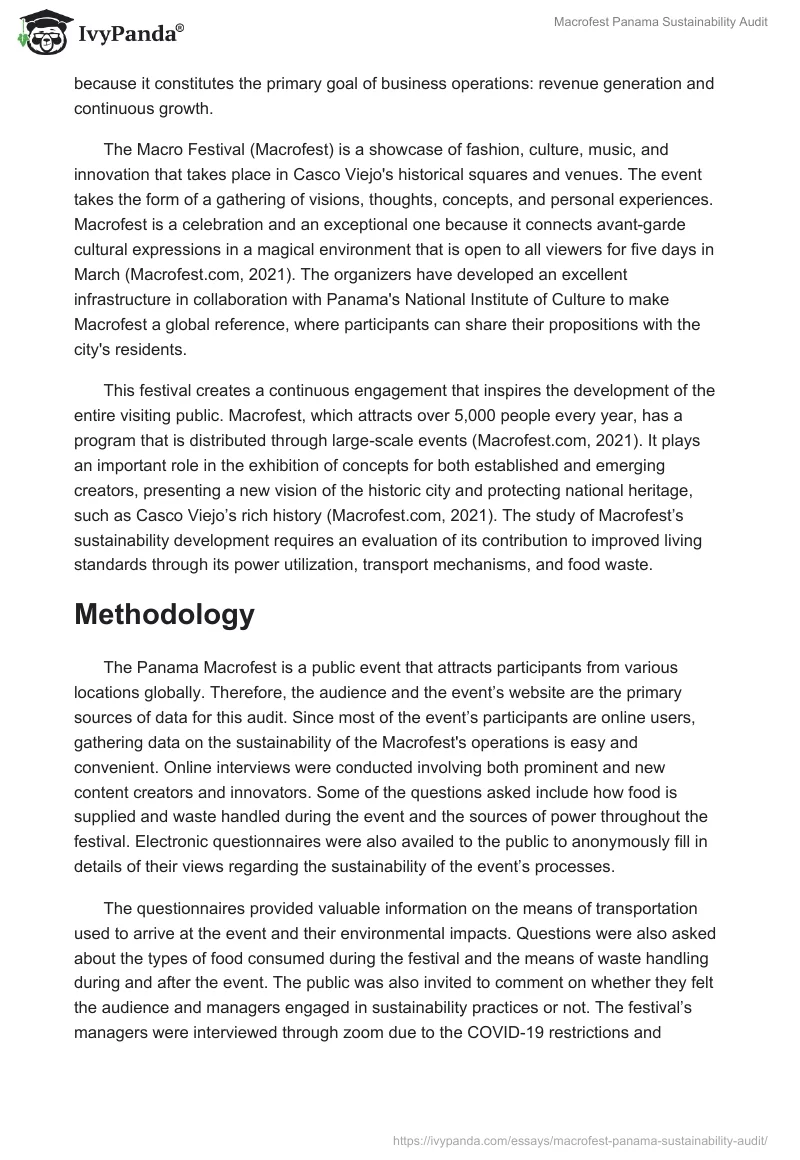 Macrofest Panama Sustainability Audit. Page 2