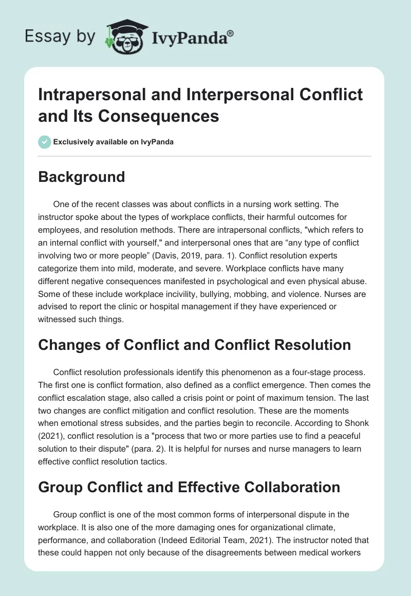 Intrapersonal and Interpersonal Conflict and Its Consequences. Page 1