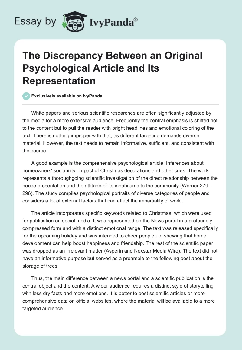 The Discrepancy Between an Original Psychological Article and Its Representation. Page 1