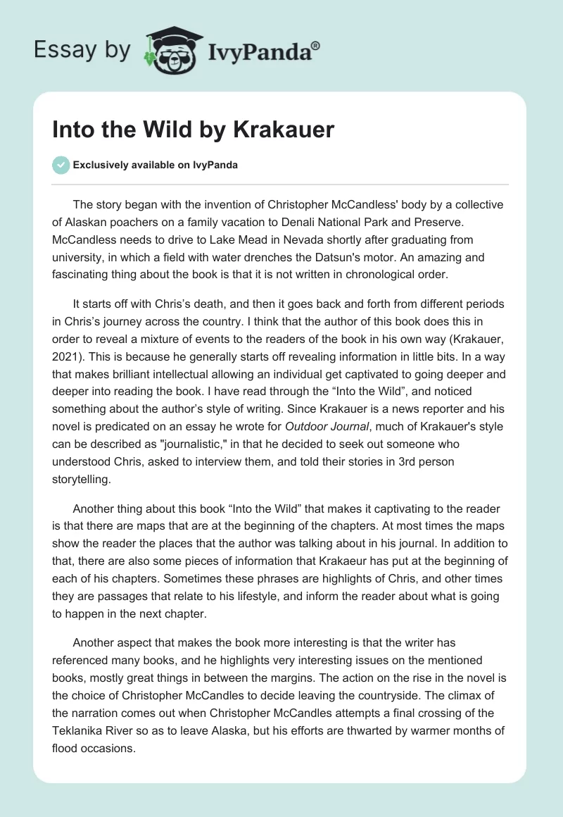 "Into the Wild" by Krakauer. Page 1