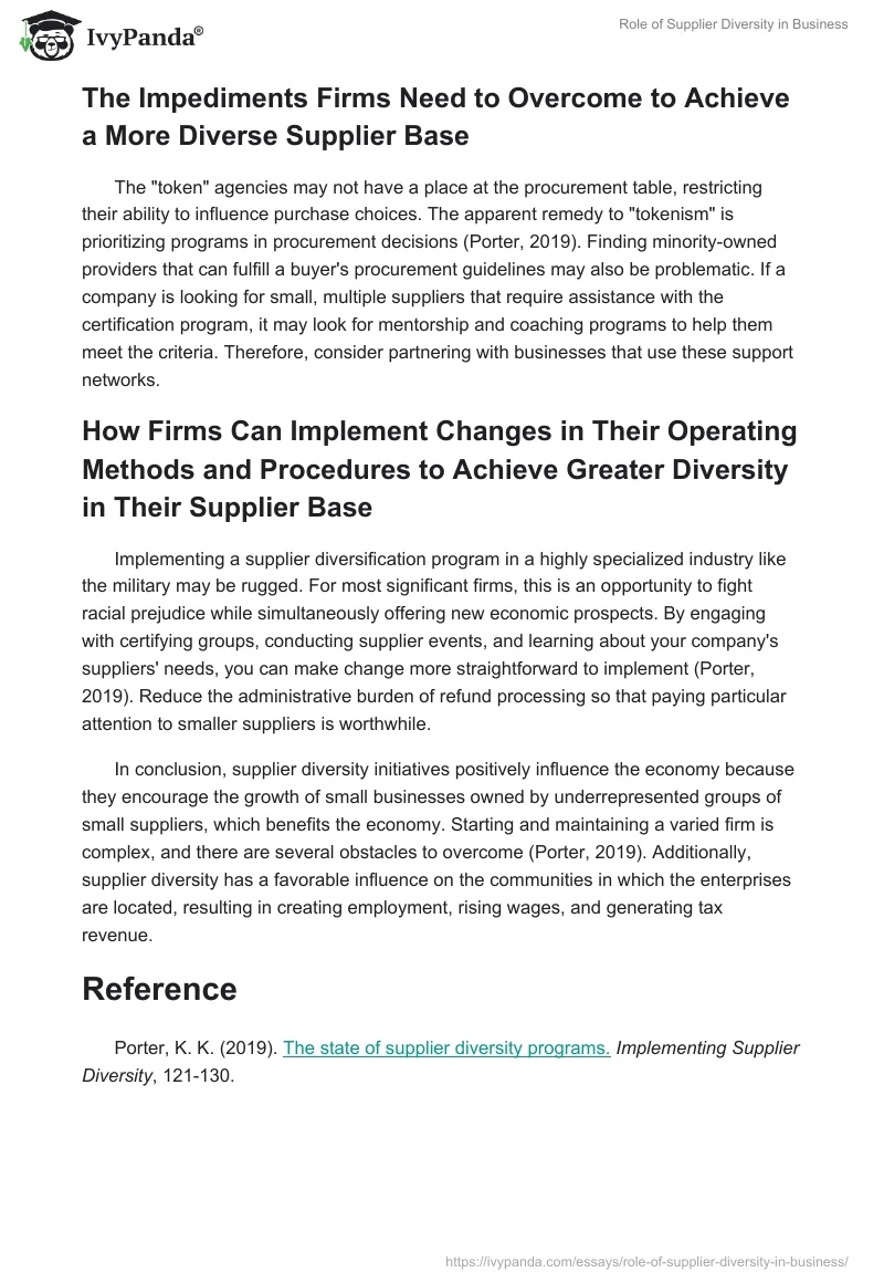 Role of Supplier Diversity in Business. Page 2