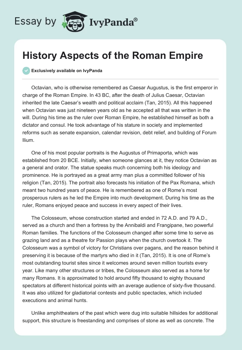 History Aspects of the Roman Empire. Page 1