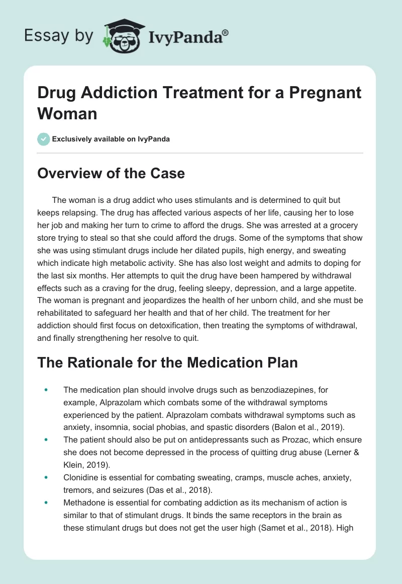 Drug Addiction Treatment for a Pregnant Woman. Page 1