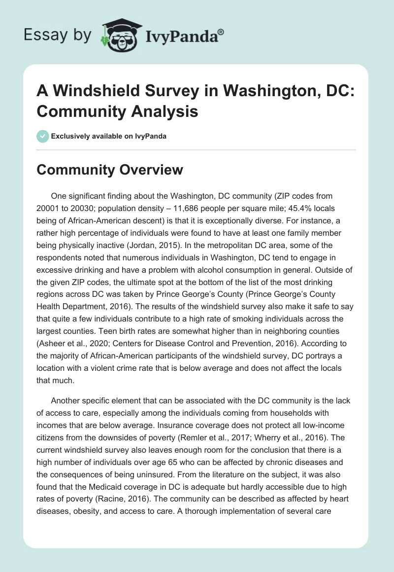 A Windshield Survey in Washington, DC: Community Analysis. Page 1