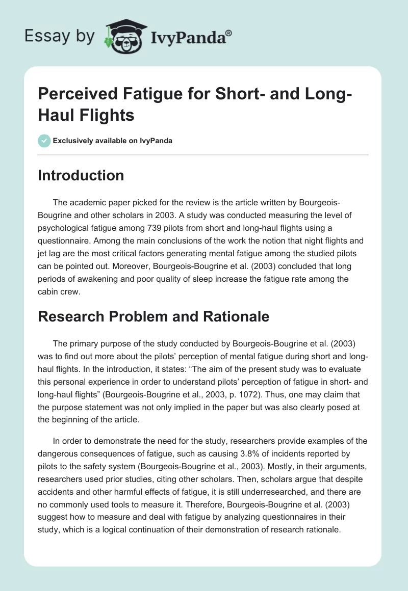 Perceived Fatigue for Short- and Long-Haul Flights. Page 1