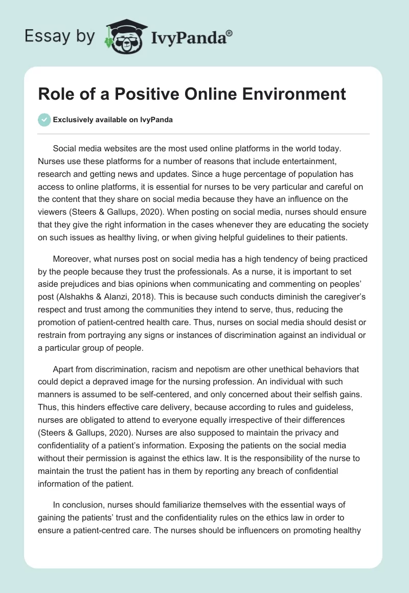 Role of a Positive Online Environment. Page 1