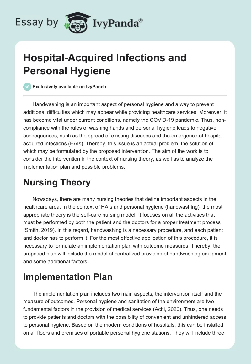 Hospital-Acquired Infections and Personal Hygiene. Page 1