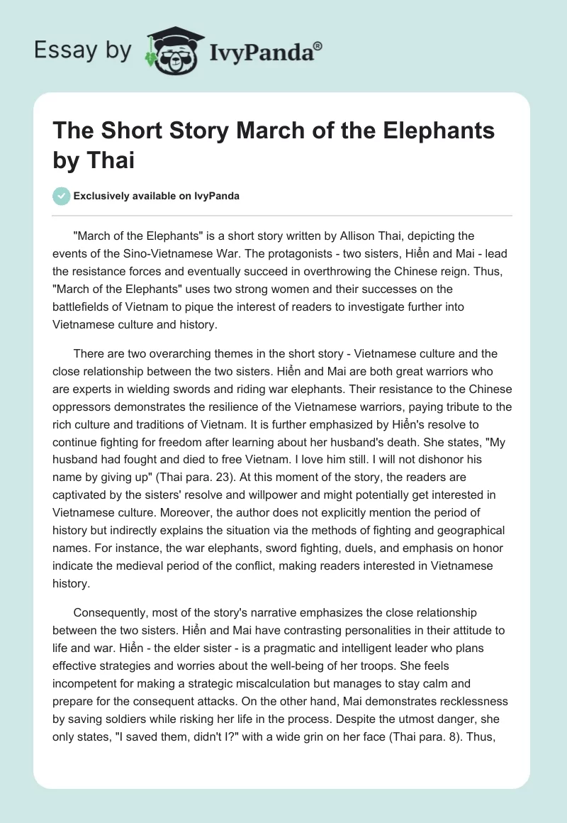 The Short Story "March of the Elephants" by Thai. Page 1
