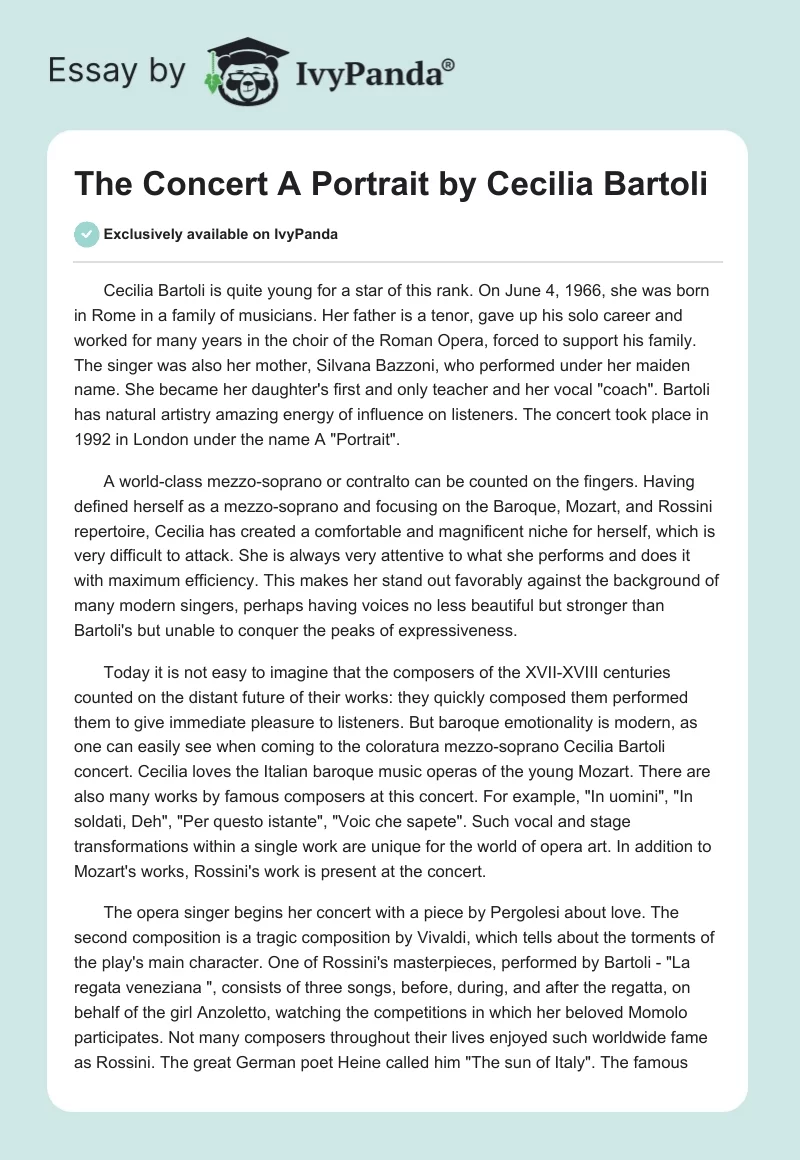 The Concert "A Portrait" by Cecilia Bartoli. Page 1