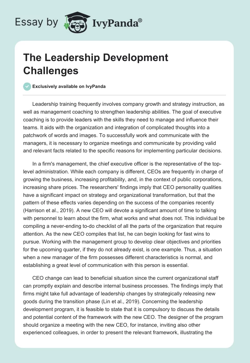 The Leadership Development Challenges. Page 1