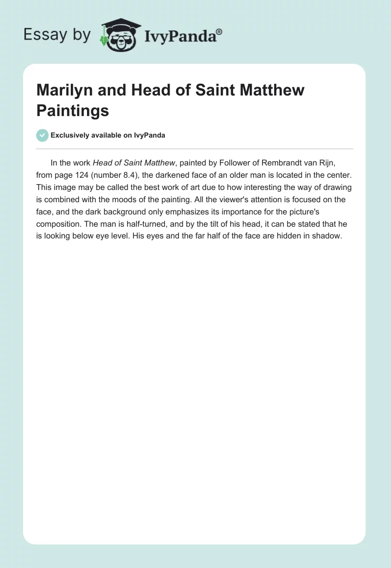 "Marilyn" and "Head of Saint Matthew" Paintings. Page 1