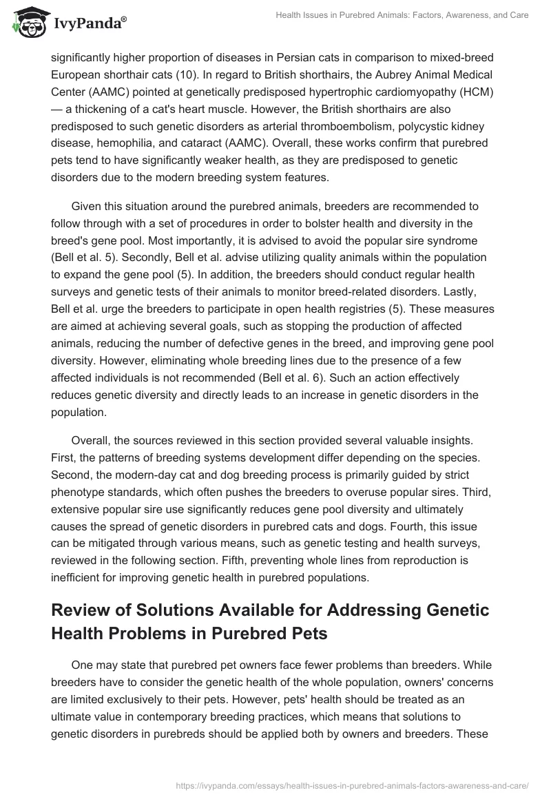 Health Issues in Purebred Animals: Factors, Awareness, and Care. Page 5