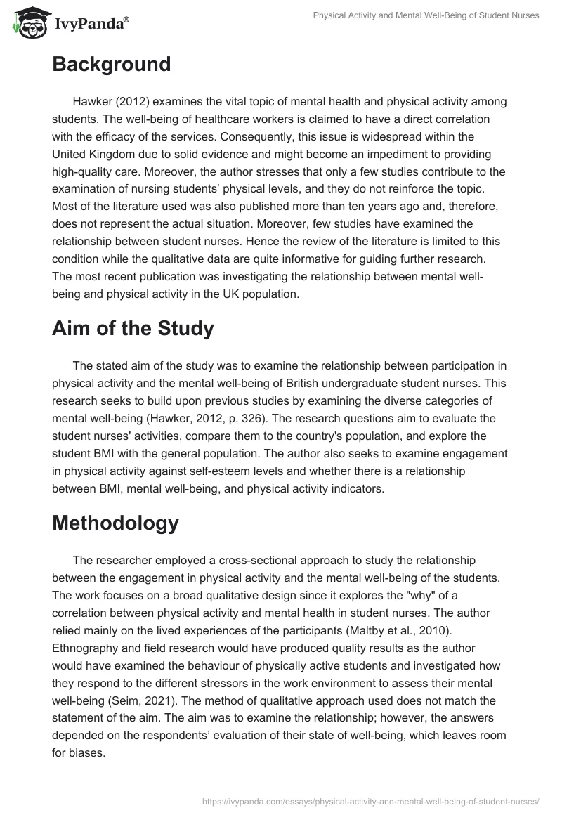 Physical Activity and Mental Well-Being of Student Nurses. Page 2