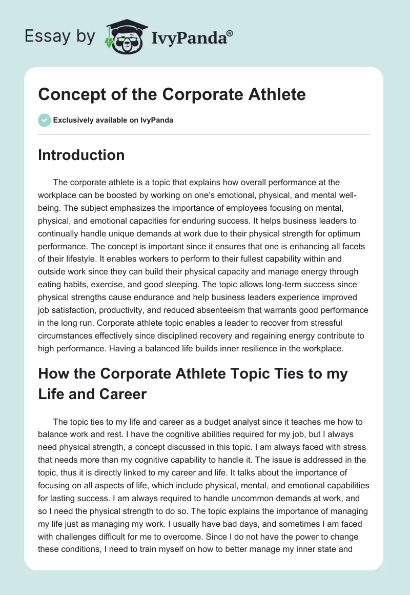 Concept of the Corporate Athlete. Page 1