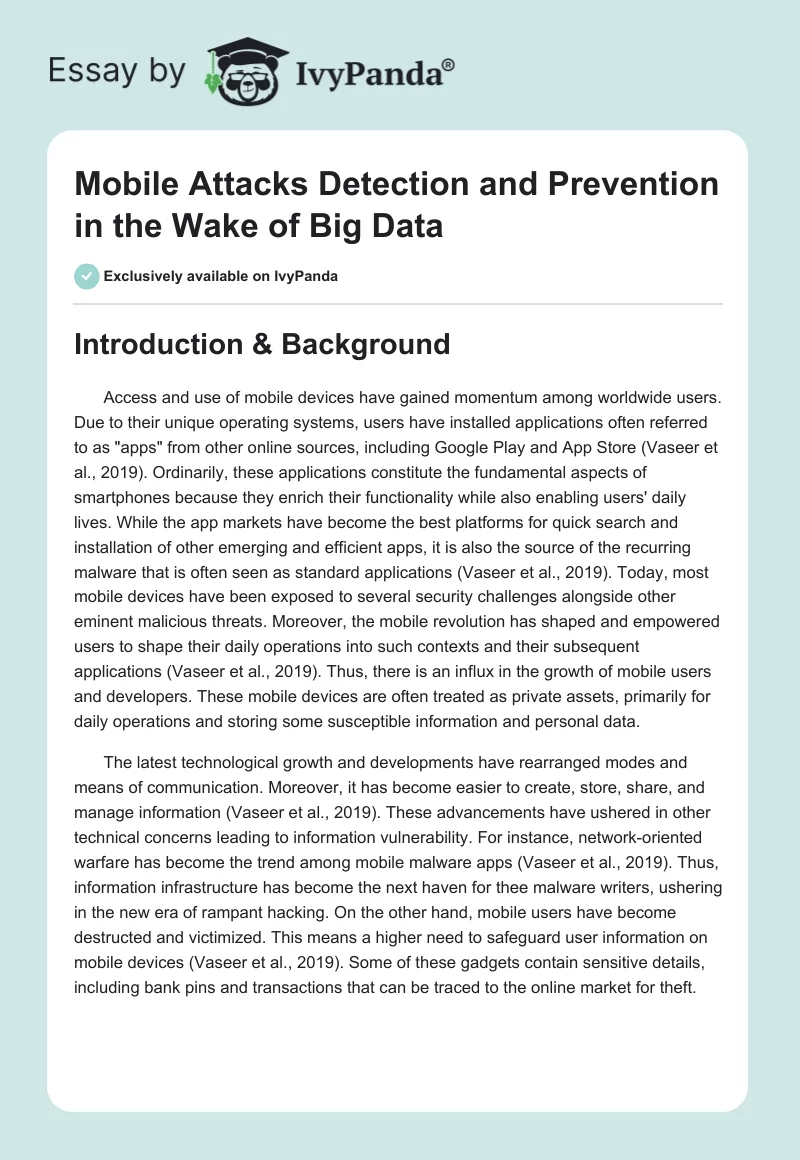 Mobile Attacks Detection and Prevention in the Wake of Big Data. Page 1