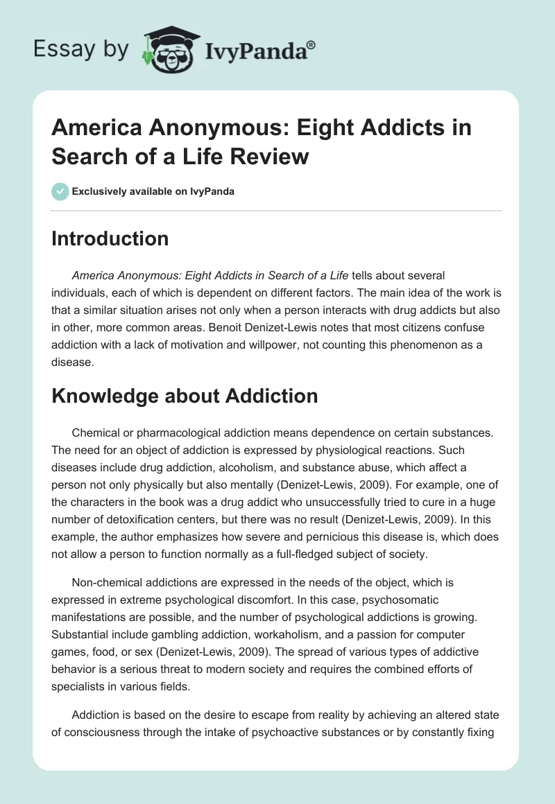 America Anonymous: Eight Addicts in Search of a Life Review. Page 1