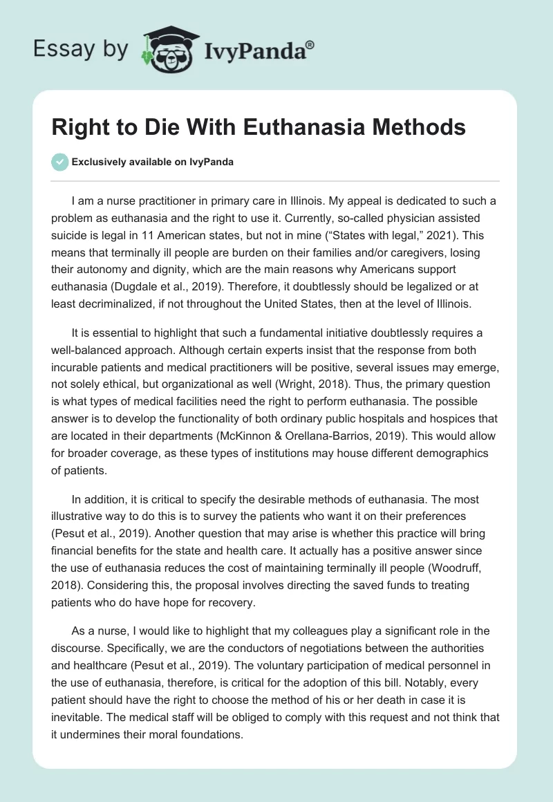 Right to Die With Euthanasia Methods. Page 1