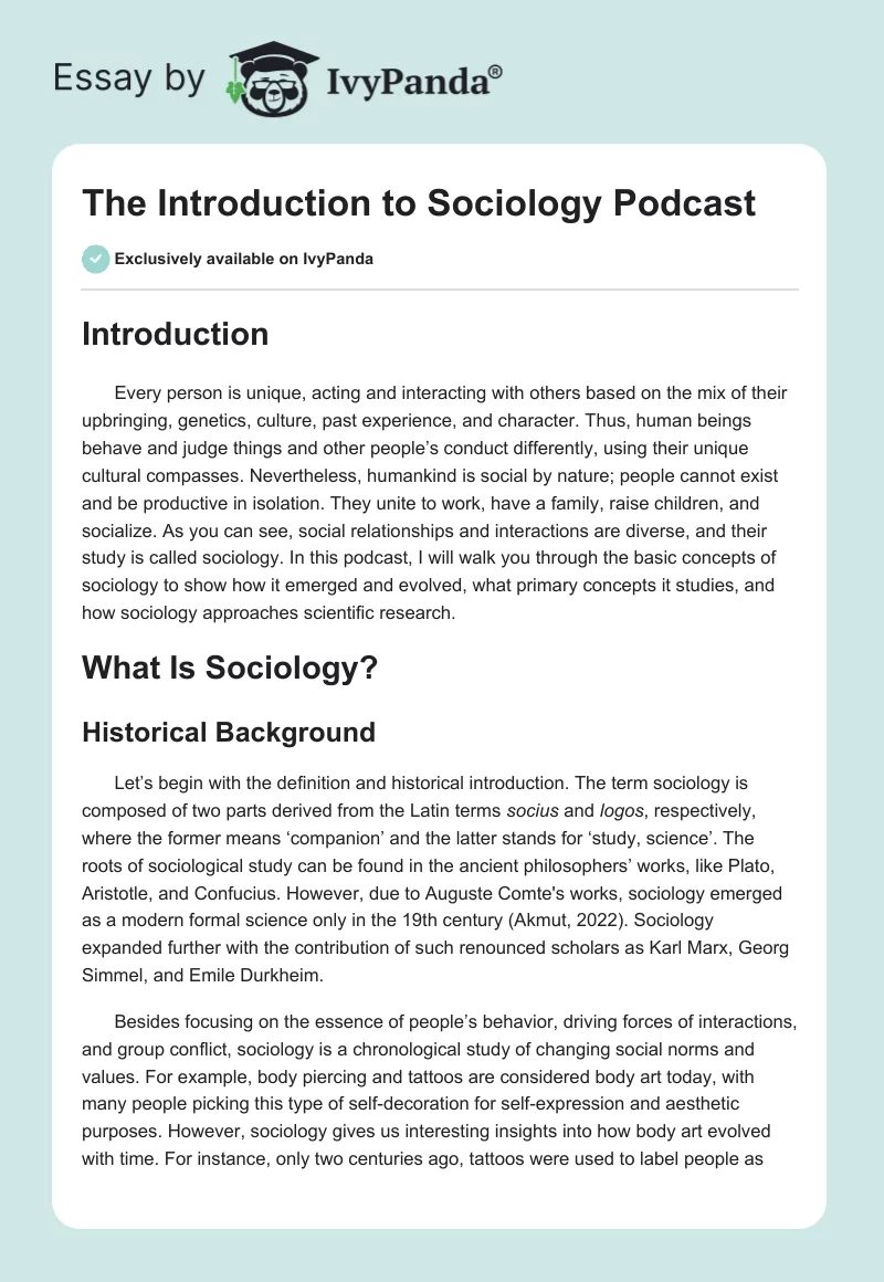 The Introduction to Sociology Podcast. Page 1