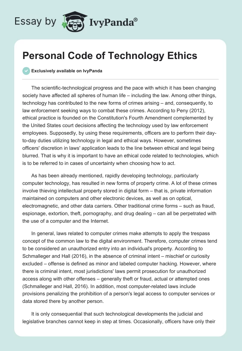 Personal Code of Technology Ethics. Page 1
