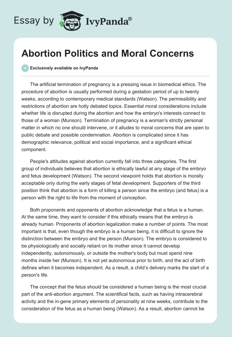 Abortion Politics and Moral Concerns. Page 1