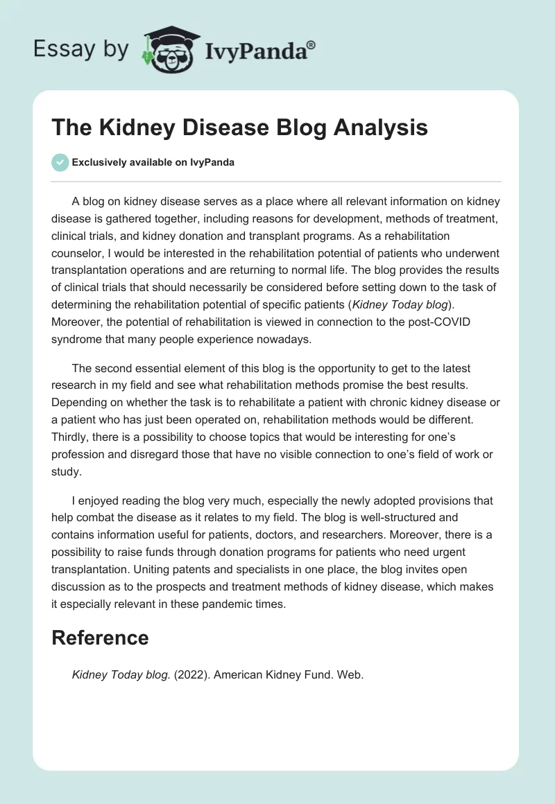The Kidney Disease Blog Analysis. Page 1
