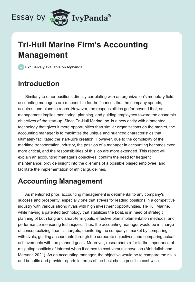Tri-Hull Marine Firm's Accounting Management. Page 1