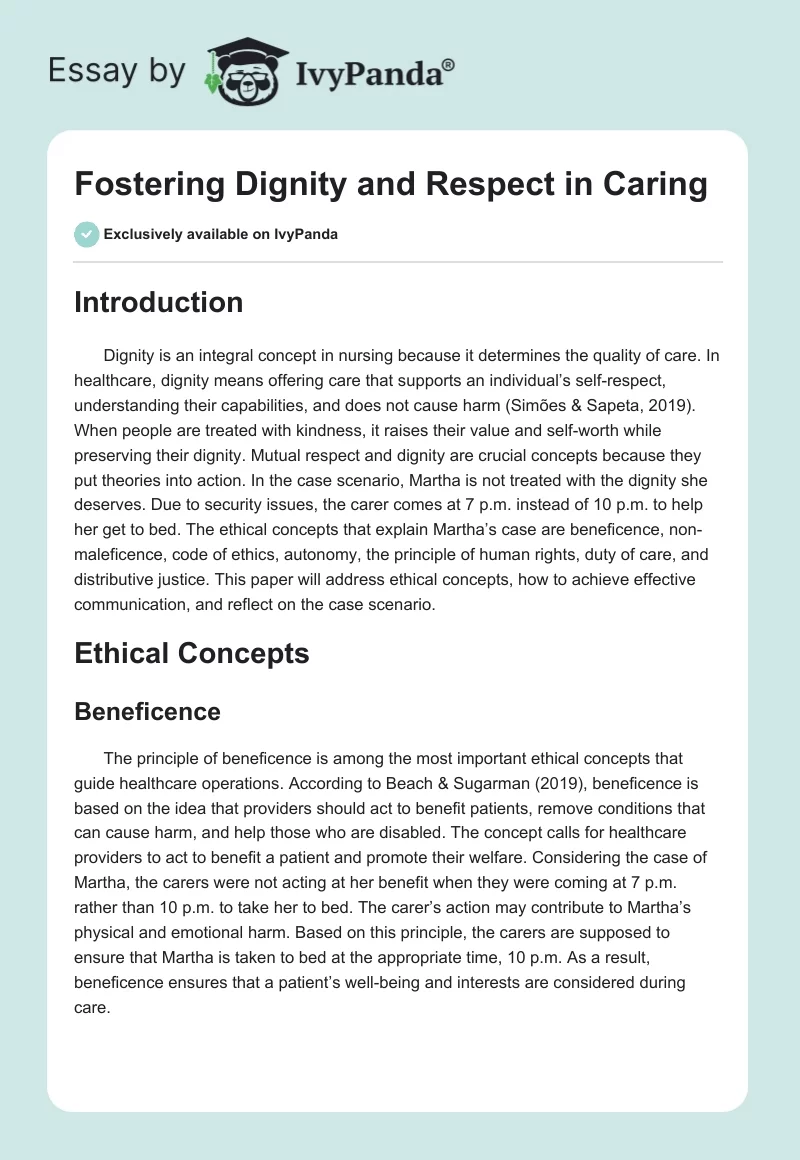 Fostering Dignity and Respect in Caring. Page 1