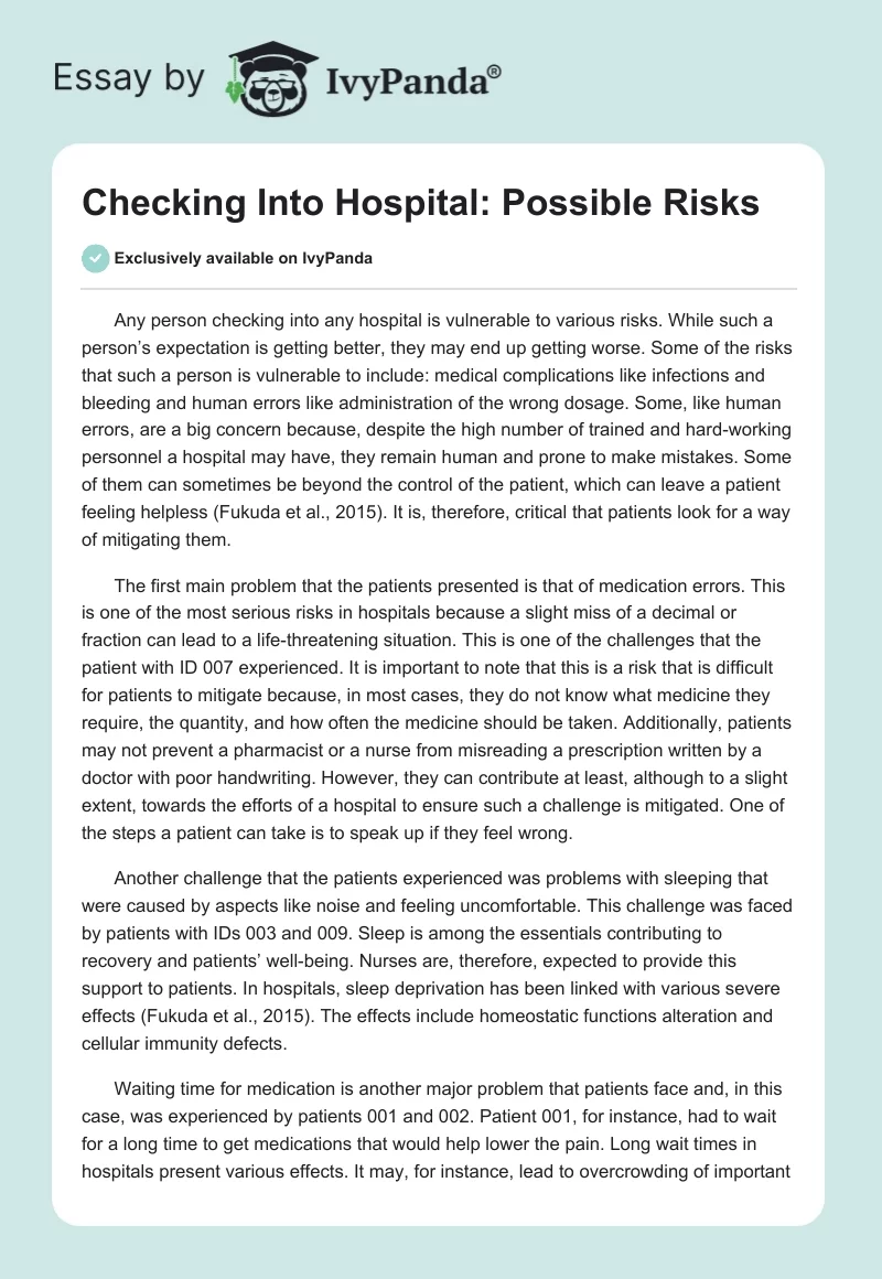 Checking Into Hospital: Possible Risks. Page 1