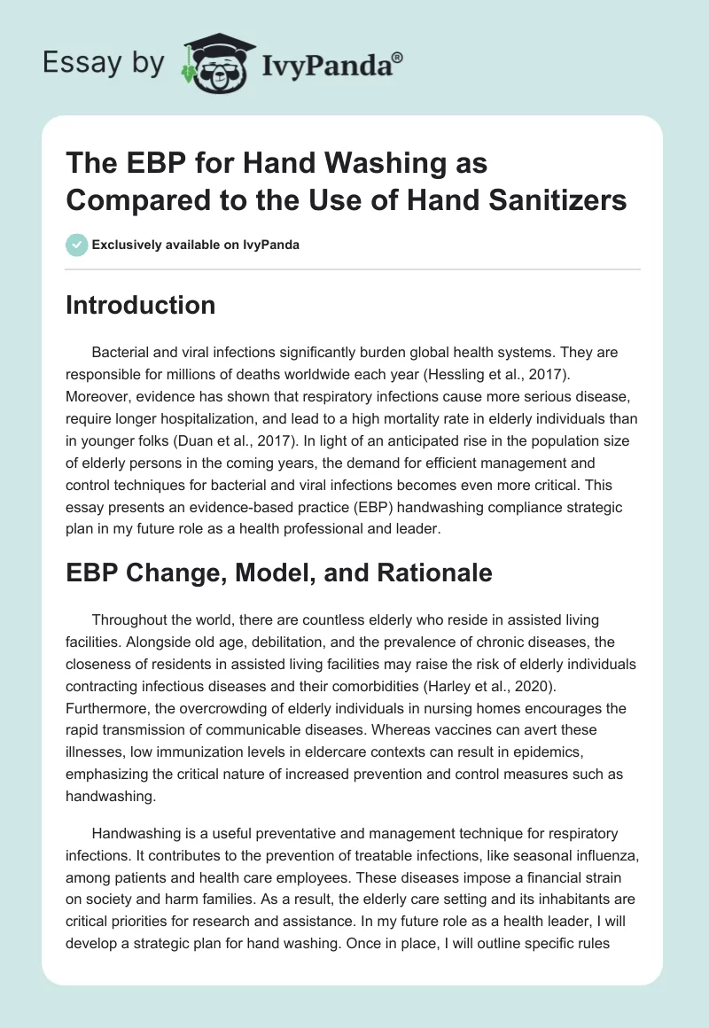 The EBP for Hand Washing as Compared to the Use of Hand Sanitizers. Page 1