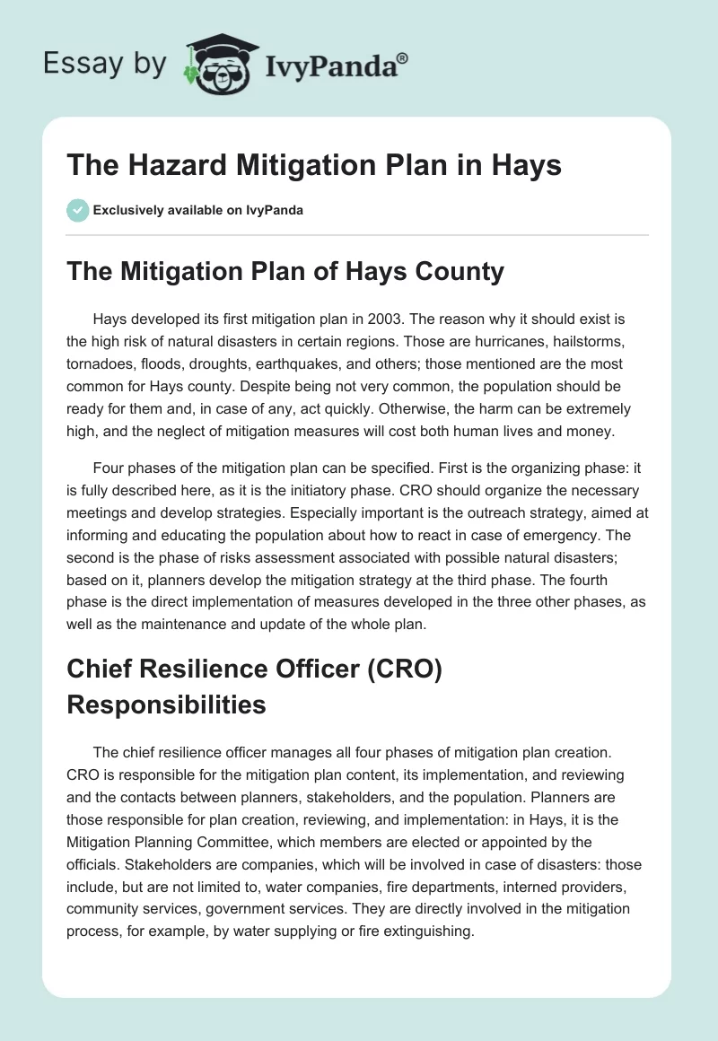 The Hazard Mitigation Plan in Hays. Page 1