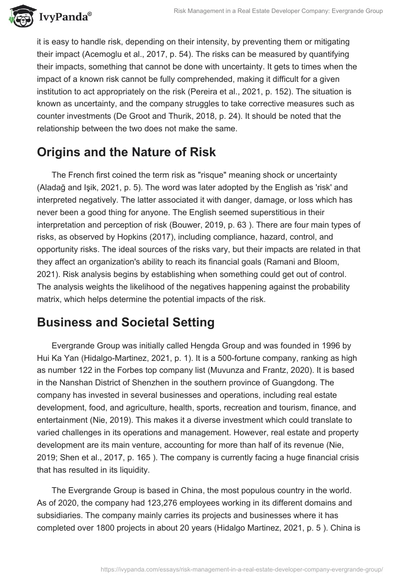 Risk Management in a Real Estate Developer Company: Evergrande Group. Page 2